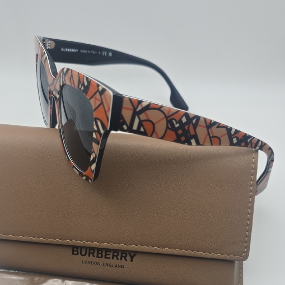 Burberry Women's Orange Patterned Sunglasses - Picture 4 of 8